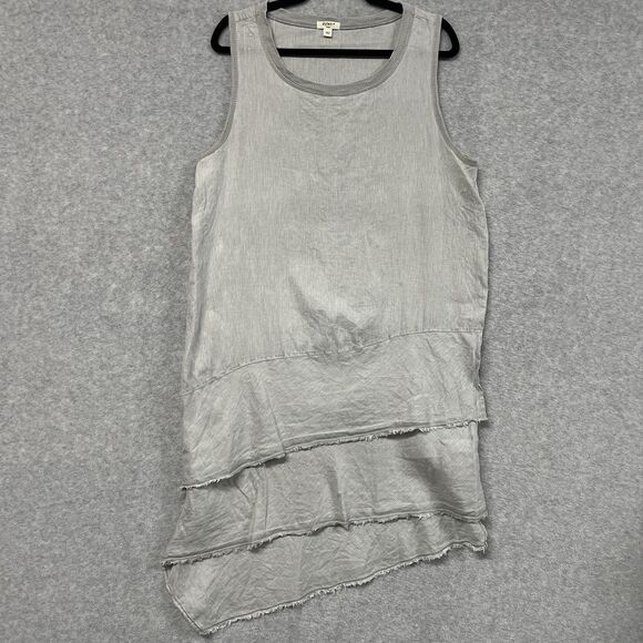 Dylan Gray Linen Sleeveless Dress L Asymmetrical Hem Boho Summer - Picture 1 of 13